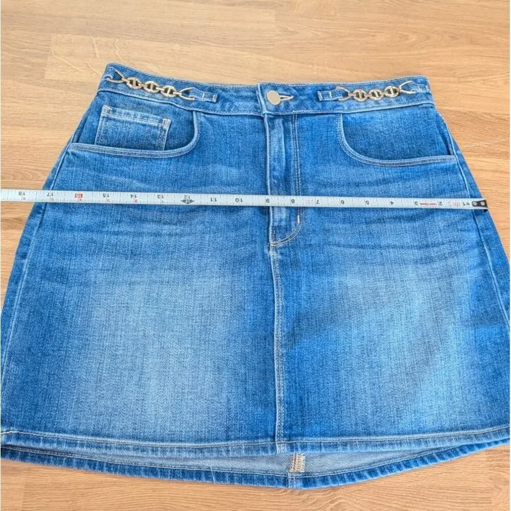 L'Agence Arlene Denim Mini Skirt Womens 28 Blue Gold-Tone Chain